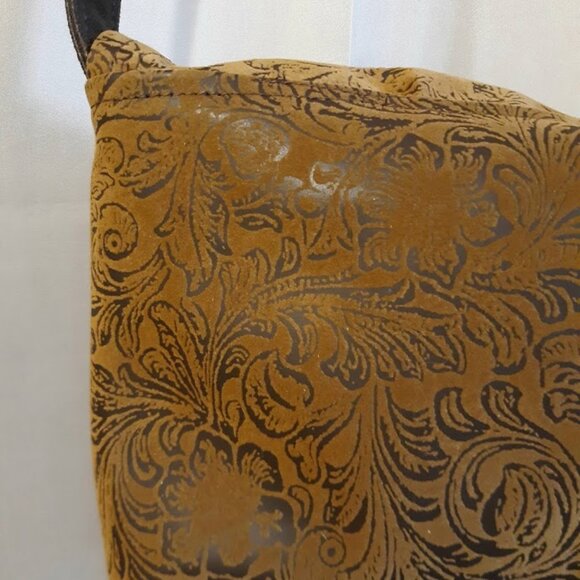 NEW Faux Leather Tooled Western Crossbody Satchel Purse bag Flip Top Sling Brown - Picture 11 of 13